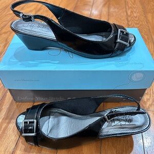 Life Stride Black Patent Wedge Sandals